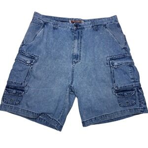 Coliseum Mens Blue Denim Cargo Shorts Size 38 Light Wash Acid Speckle Cotton 90s
